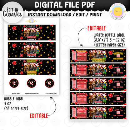 Level up your celebration with this Roblox Birthday Party Collection! Choose from editable party favors and decor, personalize in Canva, then print at home or use professionally for a gamer-themed birthday experience.