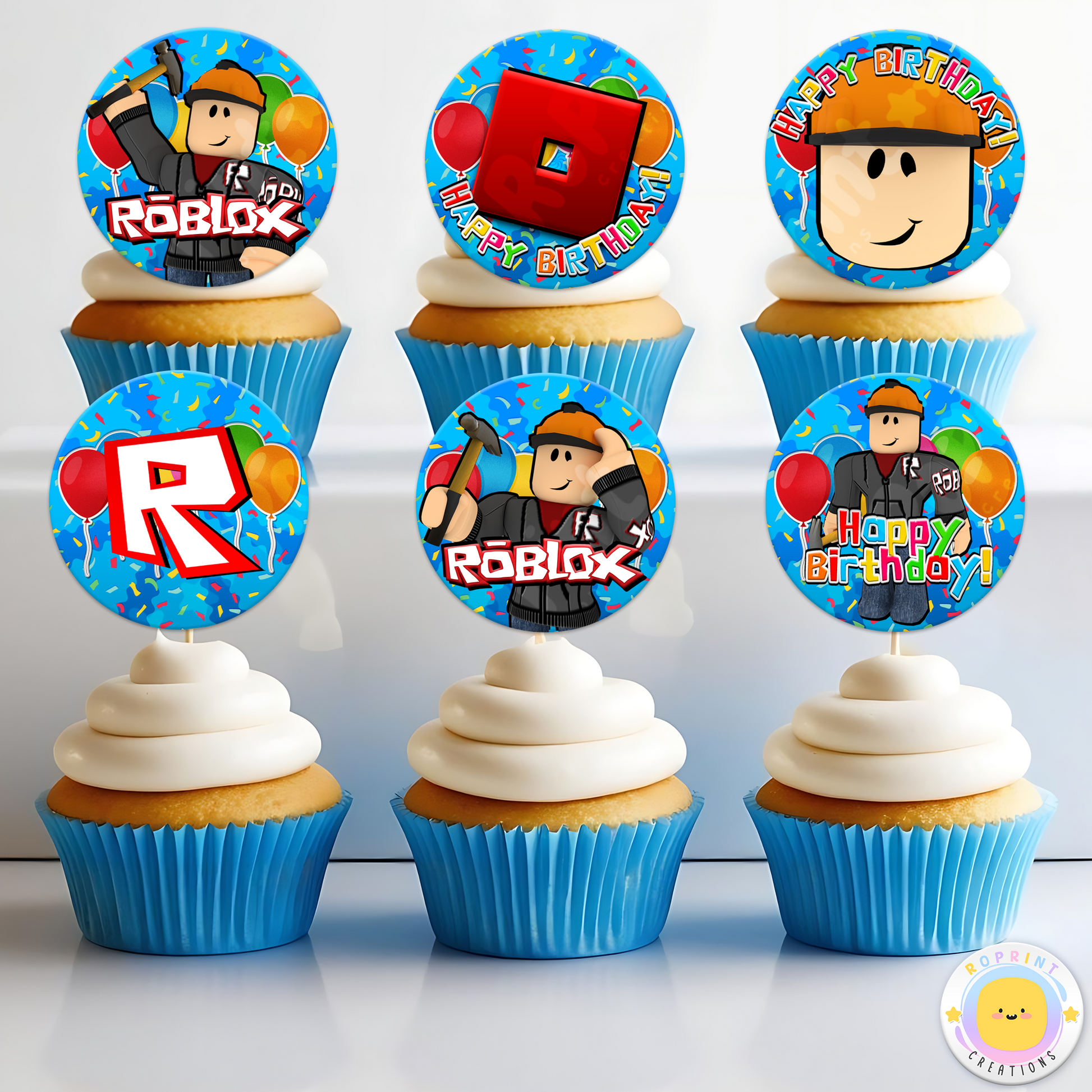 Roblox Builderman Cupcake Toppers - Roblox Birthday Cupcake Toppers
Add a fun touch to your celebration with these Roblox Builderman Cupcake Toppers! Instantly download, print, and assemble for a unique party decoration. These toppers can also be printed on edible paper or sticker paper to create fun stickers. Digital file only.