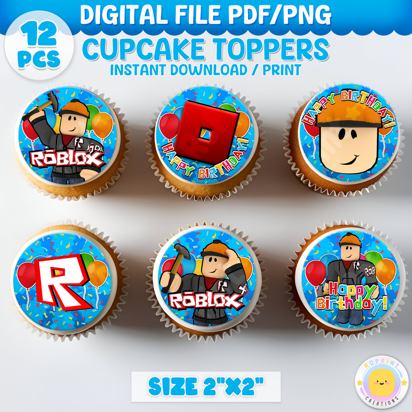 Roblox Builderman Cupcake Toppers - Roblox Birthday Cupcake Toppers
Add a fun touch to your celebration with these Roblox Builderman Cupcake Toppers! Instantly download, print, and assemble for a unique party decoration. These toppers can also be printed on edible paper or sticker paper to create fun stickers. Digital file only.