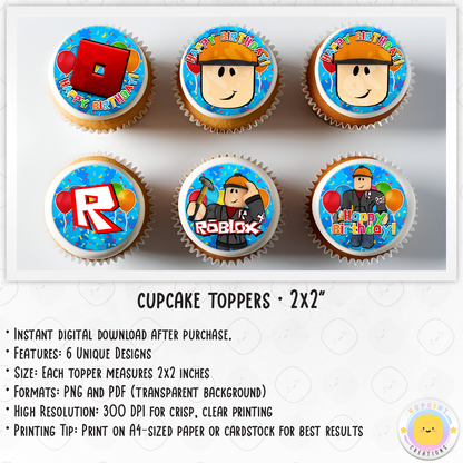 Roblox Builderman Cupcake Toppers - Roblox Birthday Cupcake Toppers
Add a fun touch to your celebration with these Roblox Builderman Cupcake Toppers! Instantly download, print, and assemble for a unique party decoration. These toppers can also be printed on edible paper or sticker paper to create fun stickers. Digital file only.