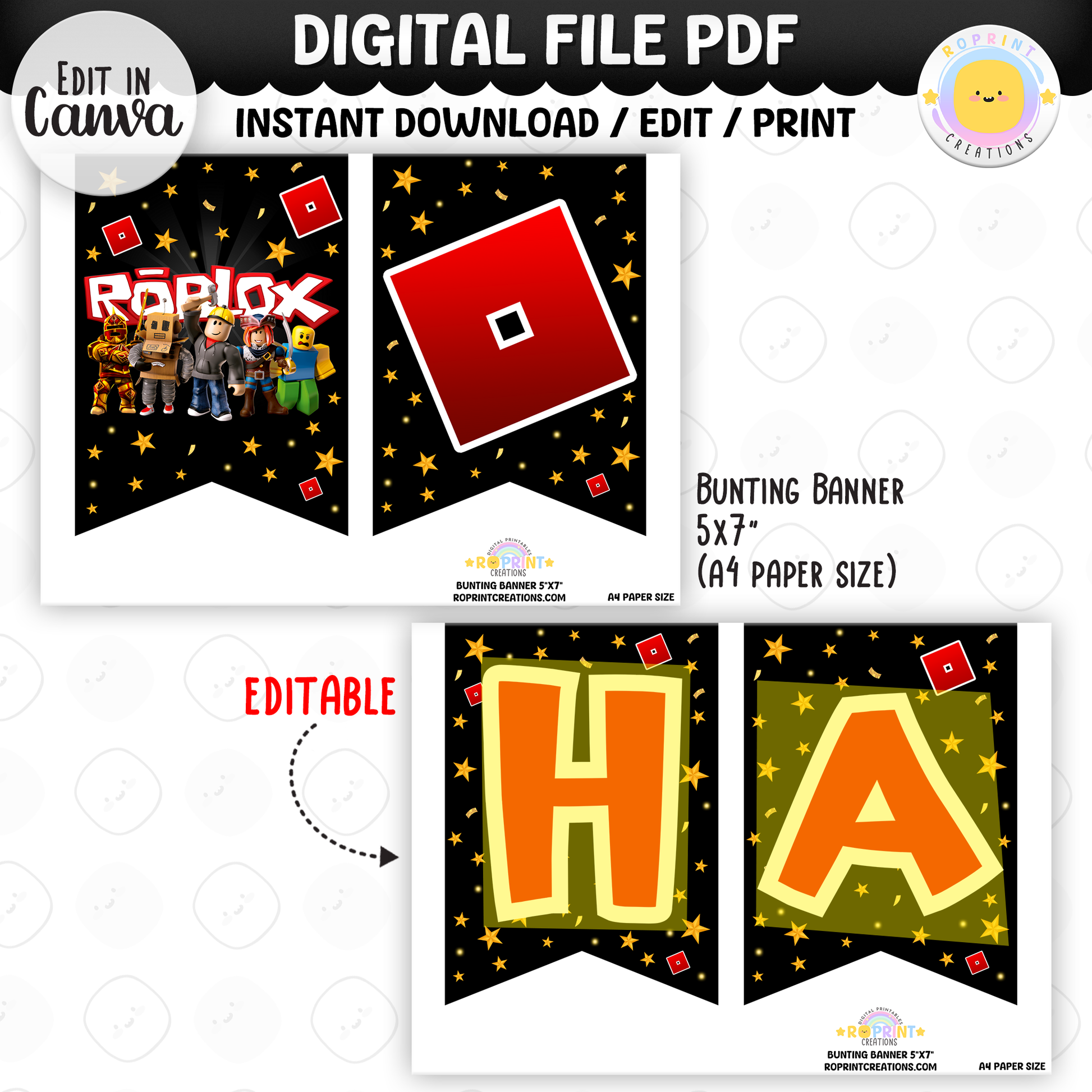 Level up your celebration with this Roblox Birthday Party Collection! Choose from editable party favors and decor, personalize in Canva, then print at home or use professionally for a gamer-themed birthday experience.