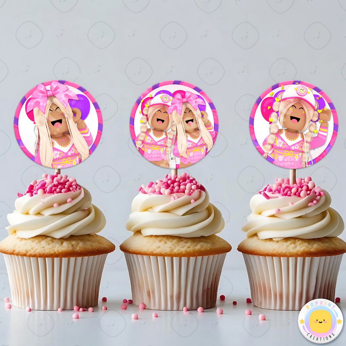 Roblox Cupcake Toppers - Roblox African American Cupcake Toppers.
Add a fun touch to your celebration with these Roblox Cupcake Toppers! Instantly download, print, and assemble for a unique party decoration. These toppers can also be printed on edible paper or sticker paper to create fun stickers. Digital file only.