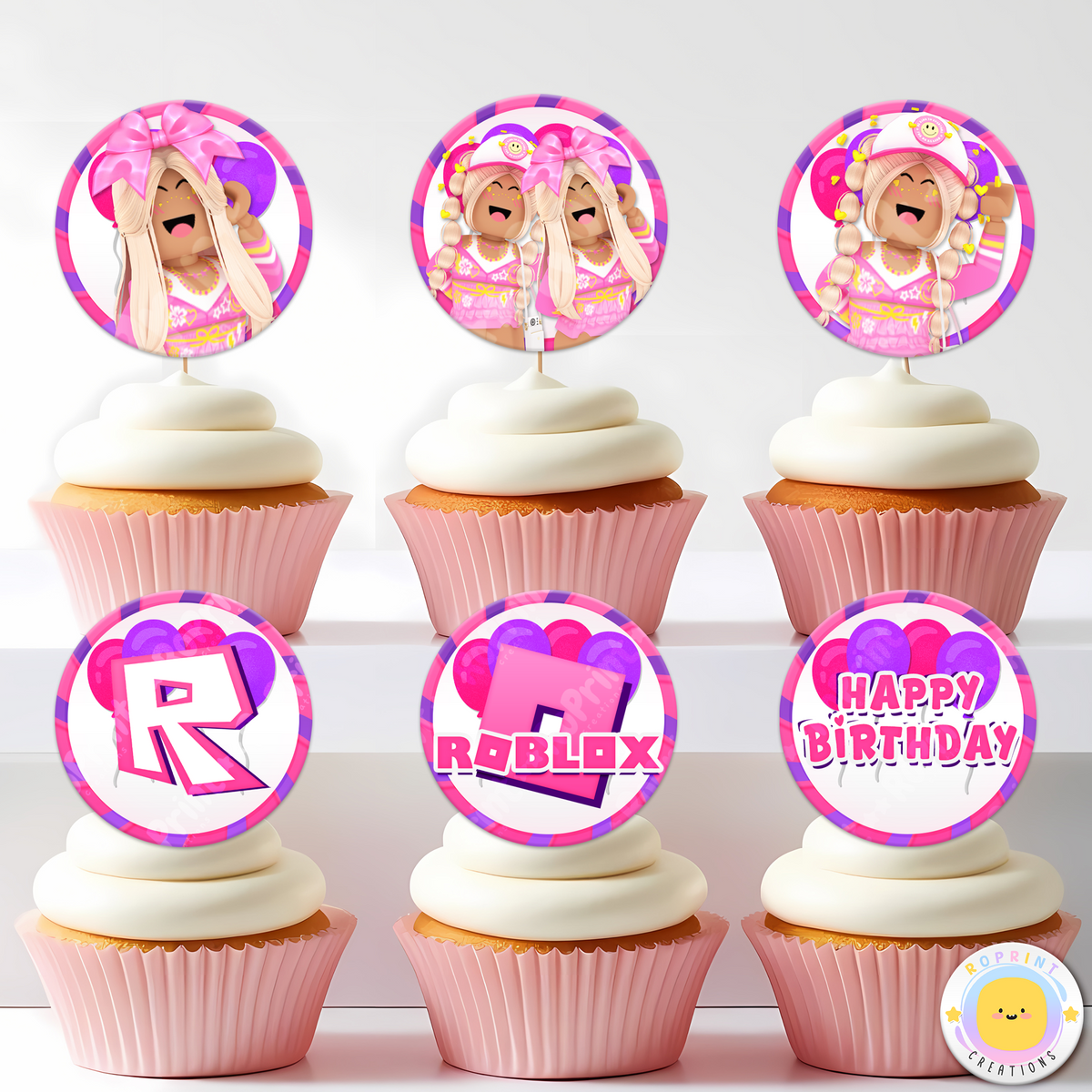 Roblox Cupcake Toppers - Roblox African American Cupcake Toppers.
Add a fun touch to your celebration with these Roblox Cupcake Toppers! Instantly download, print, and assemble for a unique party decoration. These toppers can also be printed on edible paper or sticker paper to create fun stickers. Digital file only.