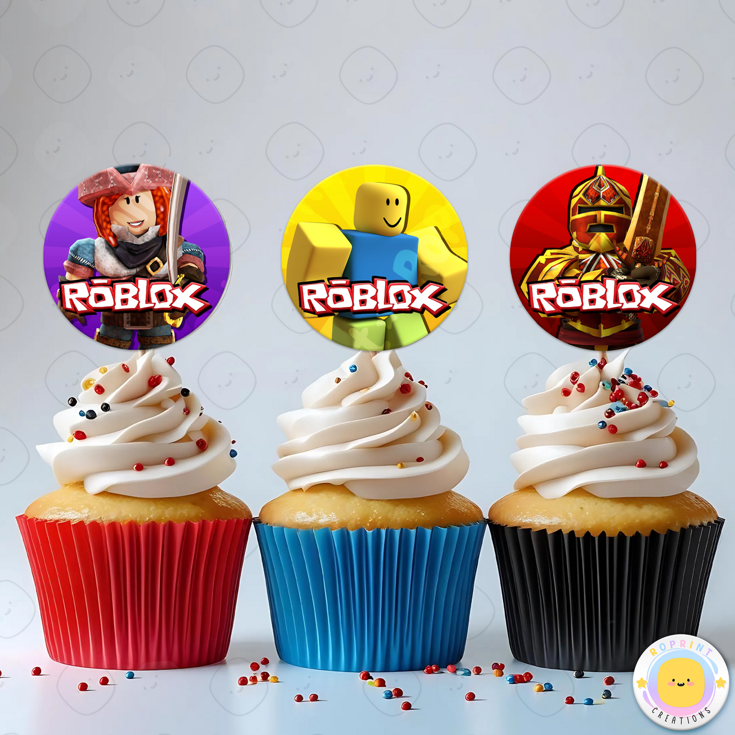 Roblox Cupcake Toppers - Roblox Birthday Cupcake Toppers. Add a fun touch to your celebration with these Roblox Cupcake Toppers! Instantly download, print, and assemble for a unique party decoration. These toppers can also be printed on edible paper or sticker paper to create fun stickers. Digital file only.