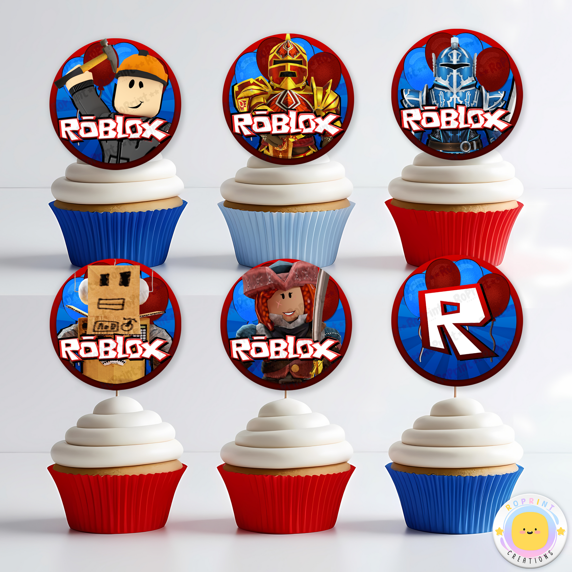 Roblox Cupcake Toppers - Roblox Birthday Cupcake Toppers. Add a fun touch to your celebration with these Roblox Cupcake Toppers! Instantly download, print, and assemble for a unique party decoration. These toppers can also be printed on edible paper or sticker paper to create fun stickers. Digital file only.