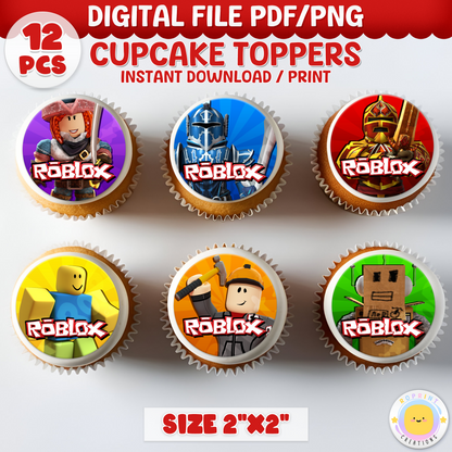 Roblox Cupcake Toppers - Roblox Birthday Cupcake Toppers. Add a fun touch to your celebration with these Roblox Cupcake Toppers! Instantly download, print, and assemble for a unique party decoration. These toppers can also be printed on edible paper or sticker paper to create fun stickers. Digital file only.