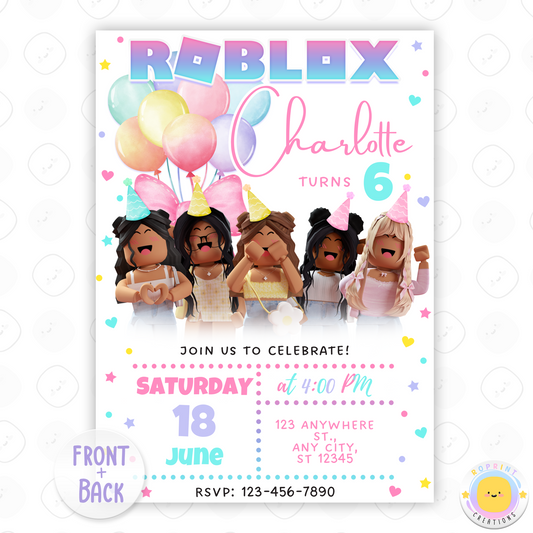 Roblox Girl Birthday Invitation Template - Roblox Girl Editable Invitation Canva Template