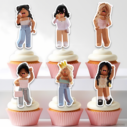Add a fun Roblox touch to your party with these cute girl-themed cupcake toppers! Simply download, print, and decorate for the perfect gamer birthday.