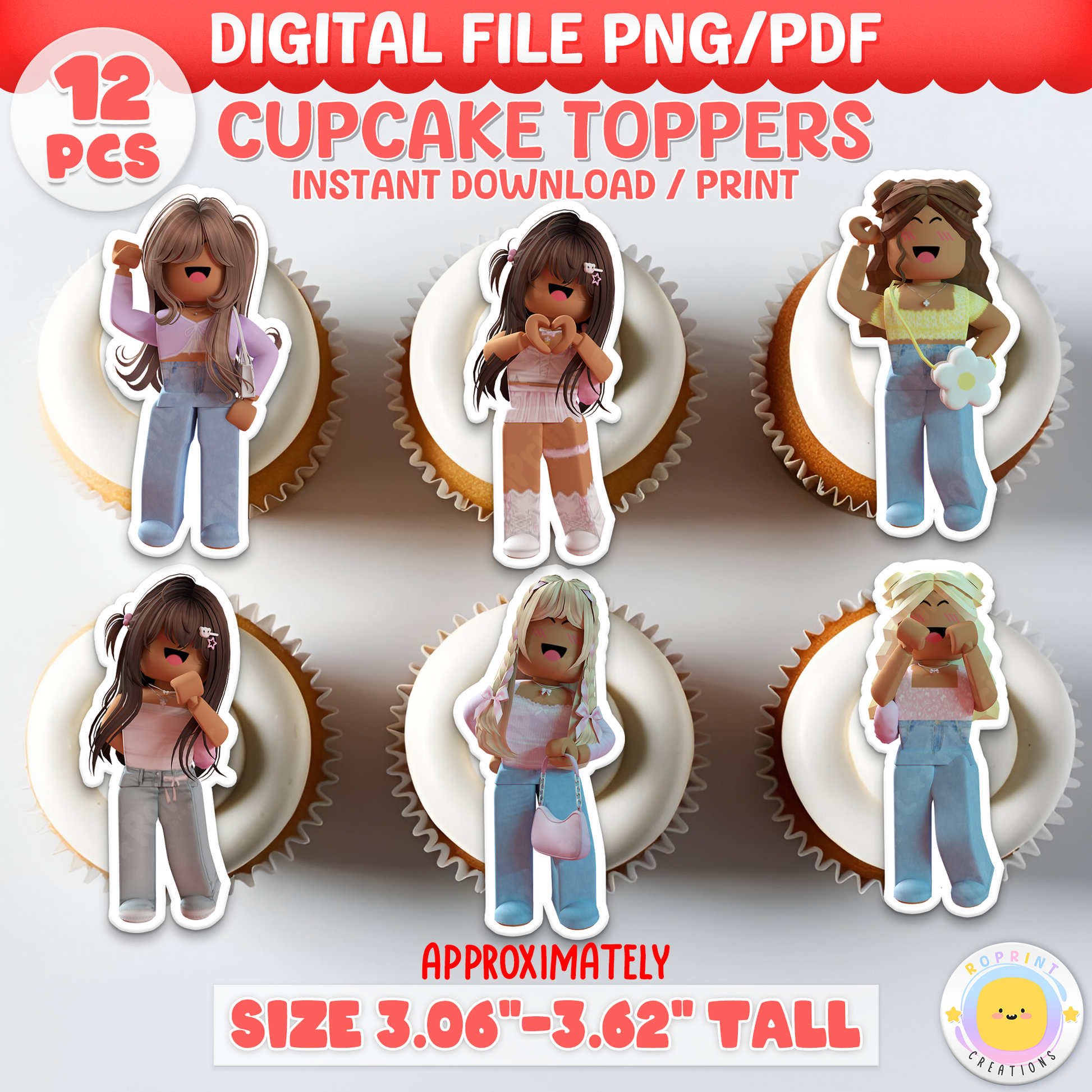 Add a fun Roblox touch to your party with these cute girl-themed cupcake toppers! Simply download, print, and decorate for the perfect gamer birthday.