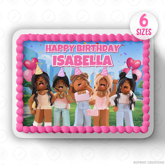 Celebrate in style with this Roblox Girls-inspired cake topper! Printable and perfect for decorating kids’ birthday cakes for a fun gamer-themed party. 🎮🎂