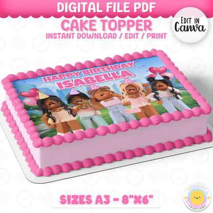 Celebrate in style with this Roblox Girls-inspired cake topper! Printable and perfect for decorating kids’ birthday cakes for a fun gamer-themed party. 🎮🎂