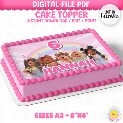 Add a fun pink Roblox touch to your party with this cake topper! Perfect for decorating gamer-themed birthday cakes for kids—just download, print, and celebrate. 🎮🎂