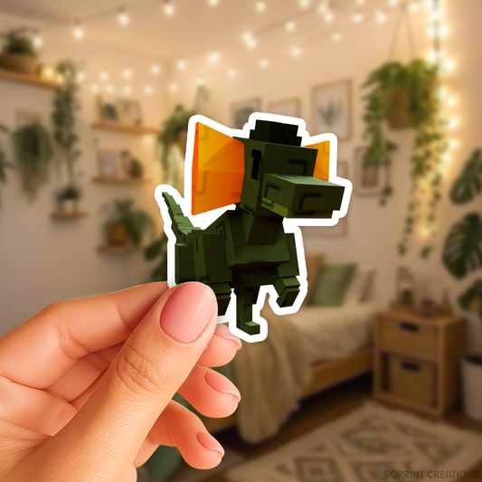 Brighten up your belongings with this adorable Grow A Garden Dilophosaurus sticker! Perfect for decorating notebooks, laptops, and party favors — the best gift for Roblox Grow A Garden fans.
