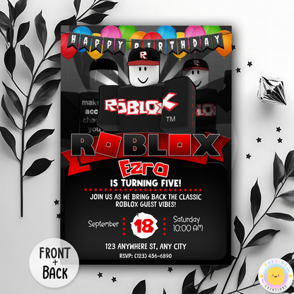 Digital printable Roblox Guest inspired birthday invitation template, ideal for kids' themed birthday parties.