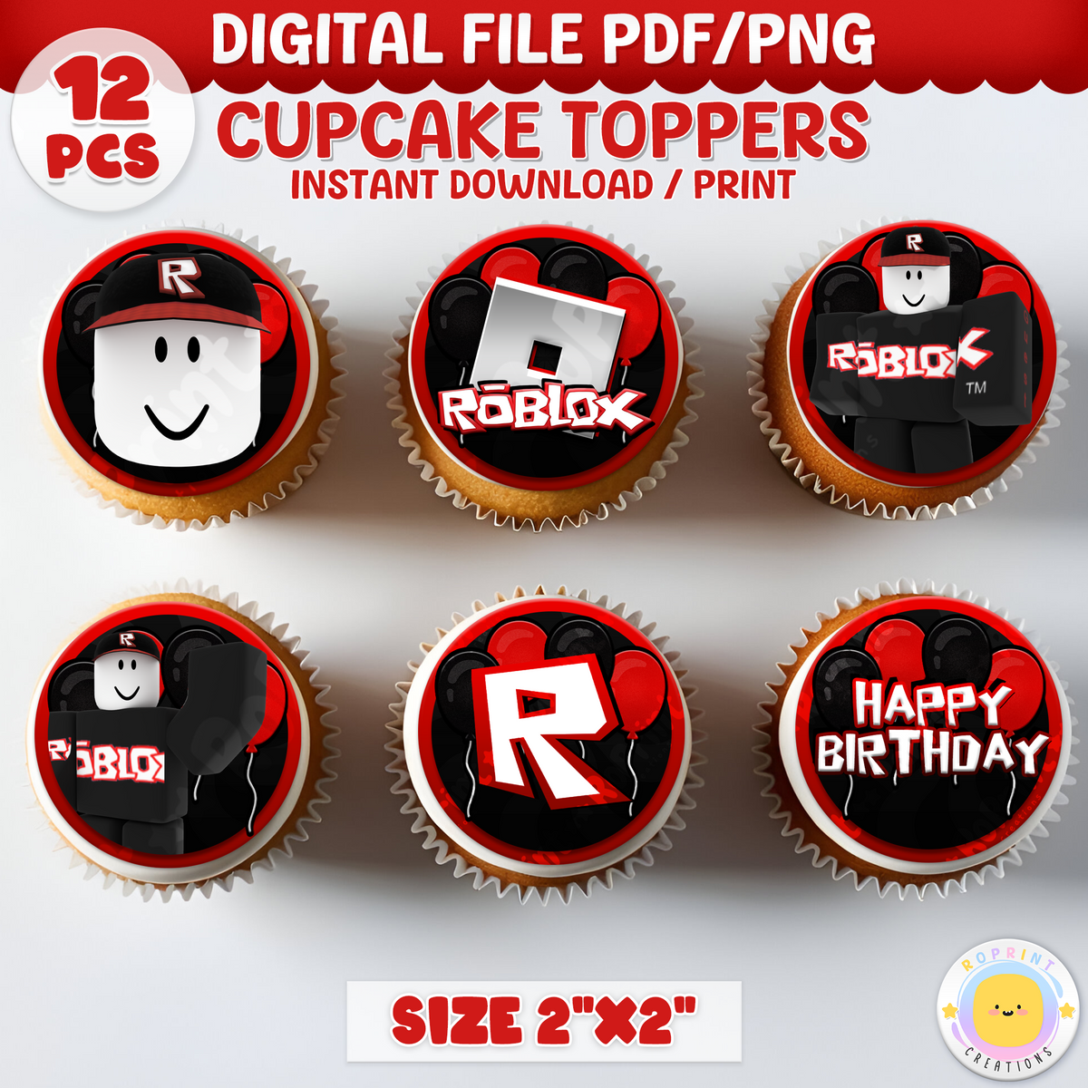 Roblox Guest Cupcake Toppers - Roblox Birthday Cupcake Toppers. Add a fun touch to your celebration with these Roblox Guest Cupcake Toppers! Instantly download, print, and assemble for a unique party decoration. These toppers can also be printed on edible paper or sticker paper to create fun stickers. Digital file only.