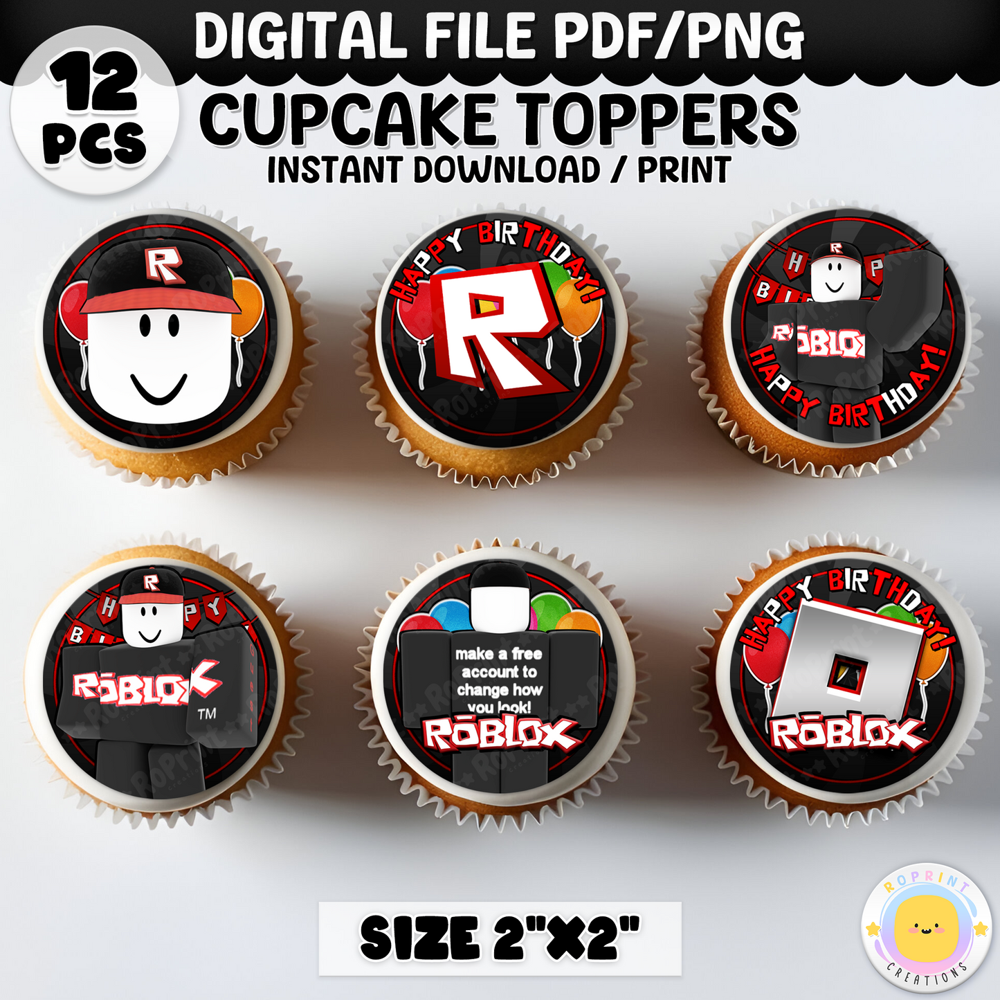 Roblox Guest Cupcake Toppers - Roblox Birthday Cupcake Toppers
Add a fun touch to your celebration with these Roblox Guest Cupcake Toppers! Instantly download, print, and assemble for a unique party decoration. These toppers can also be printed on edible paper or sticker paper to create fun stickers. Digital file only.