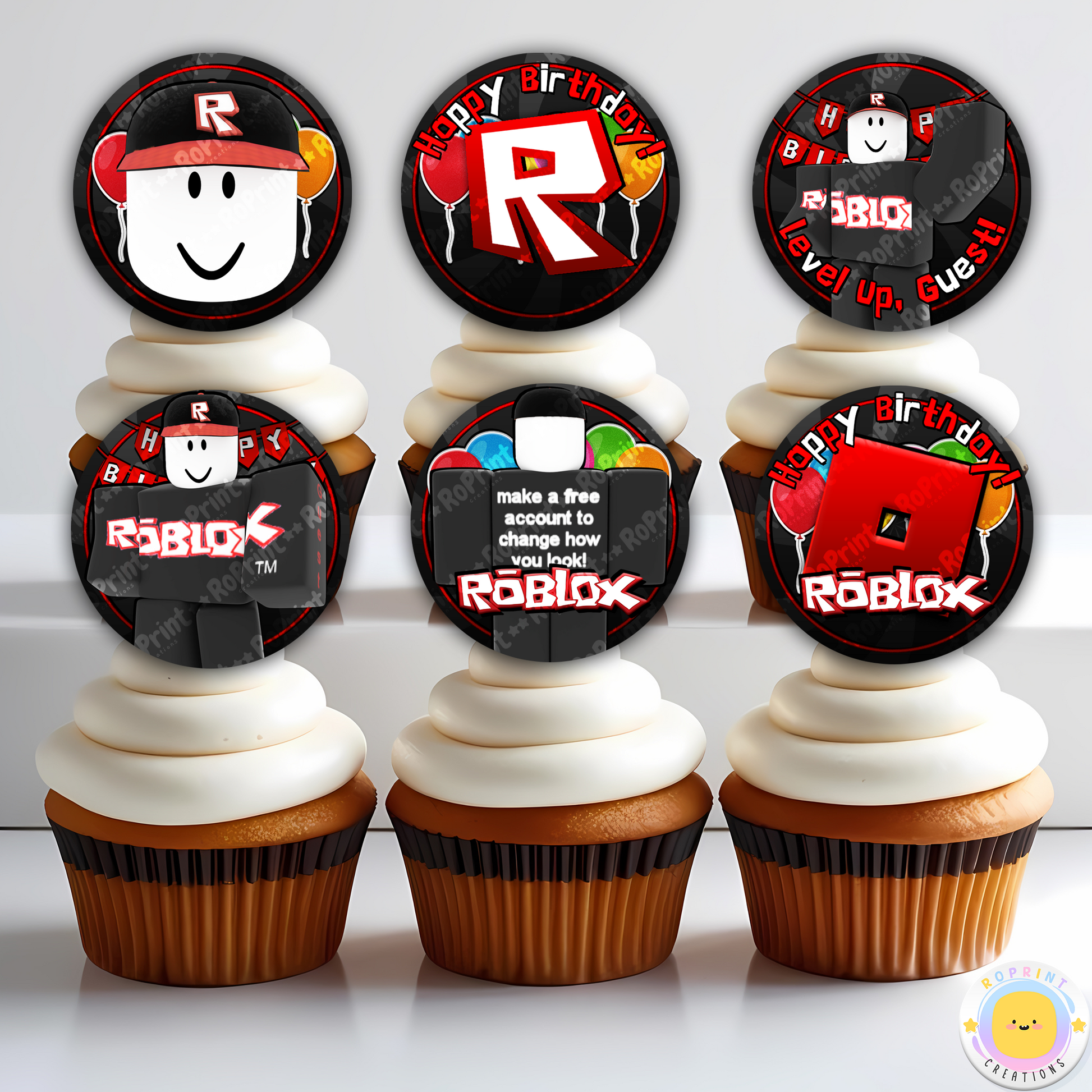 Digital printable Roblox Guest inspired cupcake toppers, perfect for a fun and playful kids' birthday party.