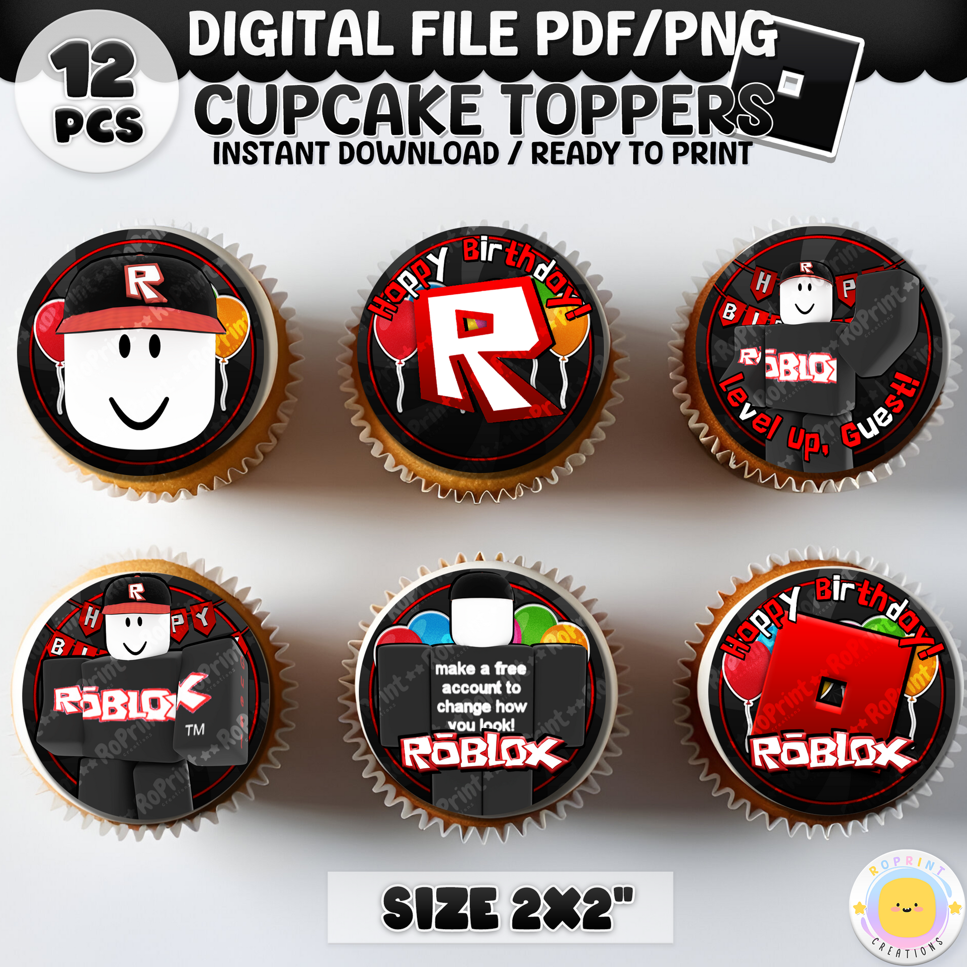 Digital printable Roblox Guest inspired cupcake toppers, perfect for a fun and playful kids' birthday party.