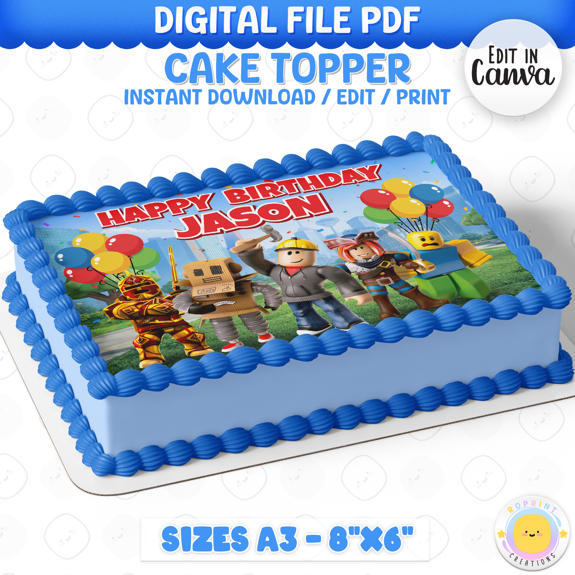 Add a fun Roblox touch to your celebration with this cake topper! Perfect for kids’ gamer-themed birthday parties—download, print, and decorate your cake with ease. 🎮🎂
