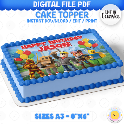 Add a fun Roblox touch to your celebration with this cake topper! Perfect for kids’ gamer-themed birthday parties—download, print, and decorate your cake with ease. 🎮🎂
