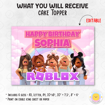 Add a fun purple Roblox touch to your party with this printable cake topper! Simply download, print, and decorate for a colorful gamer-themed birthday celebration. 🎮🎂