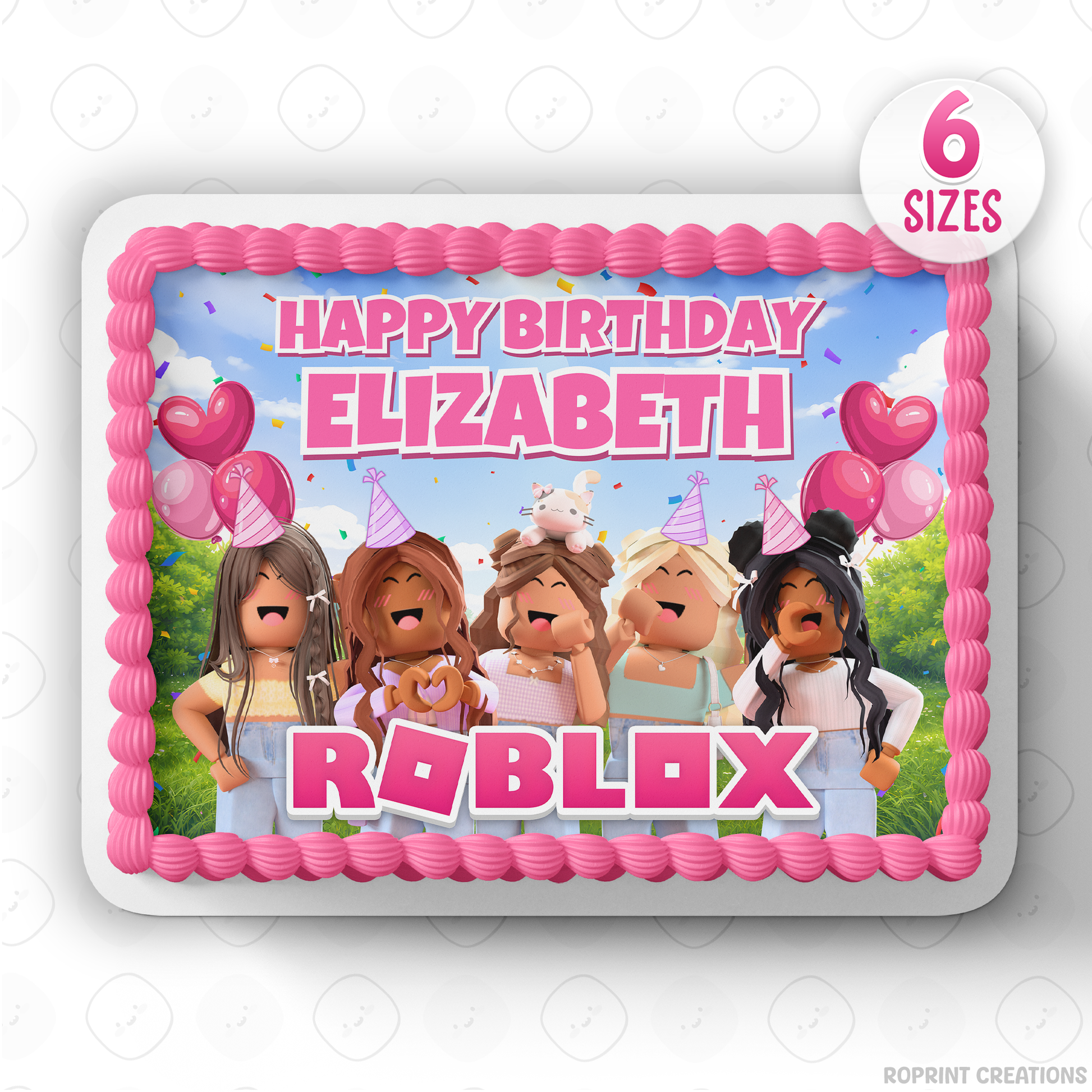 Roblox inspired girl cake topper, printable pink Roblox party cake topper for kids birthday