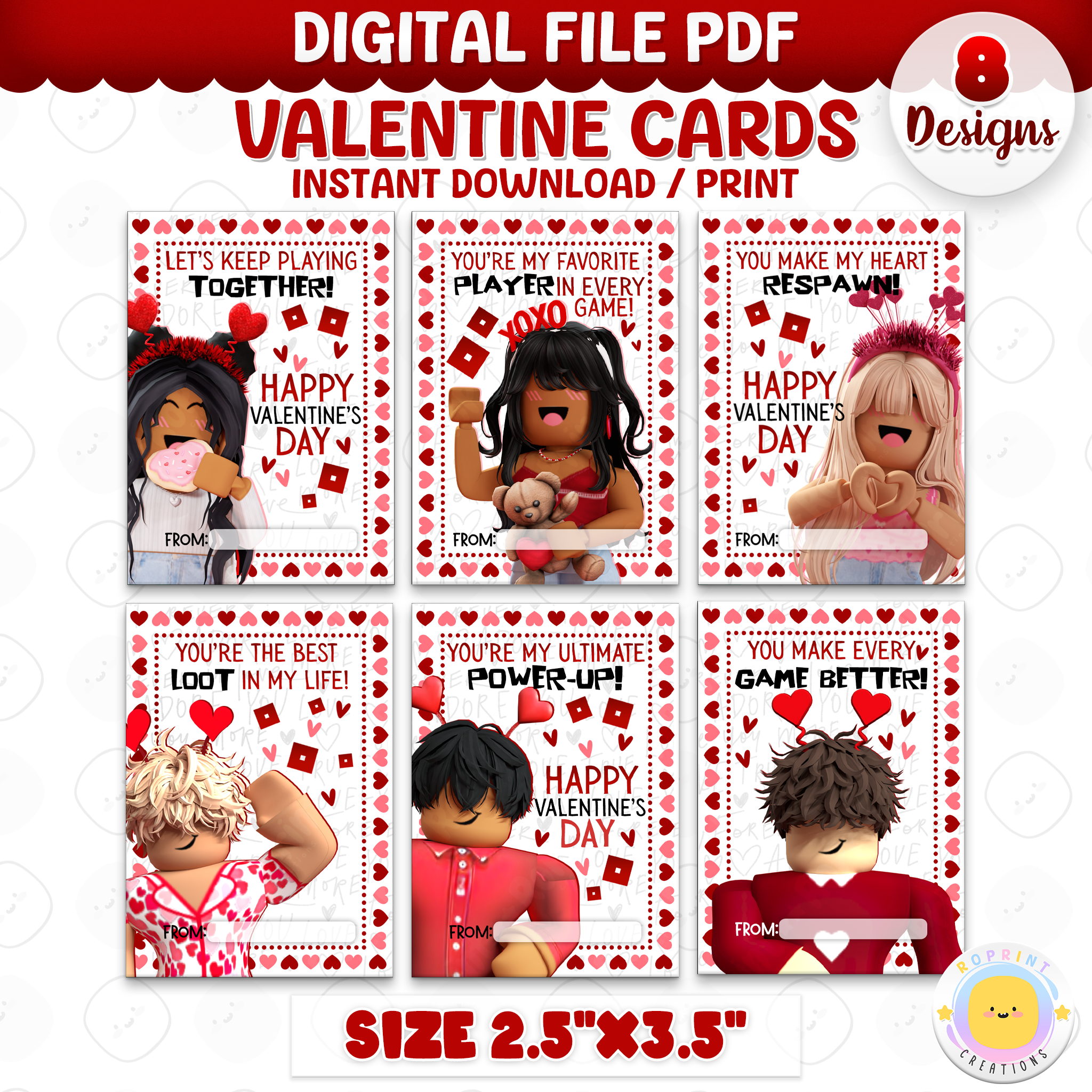 Roblox Themed Valentine Cards RoPrint Creations Roblox Inspired Valentine Cards Printable Kids Valentine S Day Cards Instant Download 