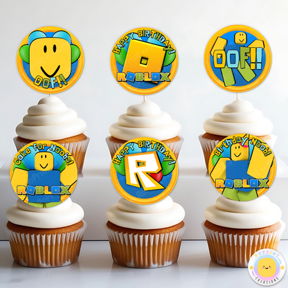 Roblox Noob Cupcake Toppers - Roblox Birthday Cupcake Toppers. Add a fun touch to your celebration with these Roblox Noob Cupcake Toppers! Instantly download, print, and assemble for a unique party decoration. These toppers can also be printed on edible paper or sticker paper to create fun stickers. Digital file only.