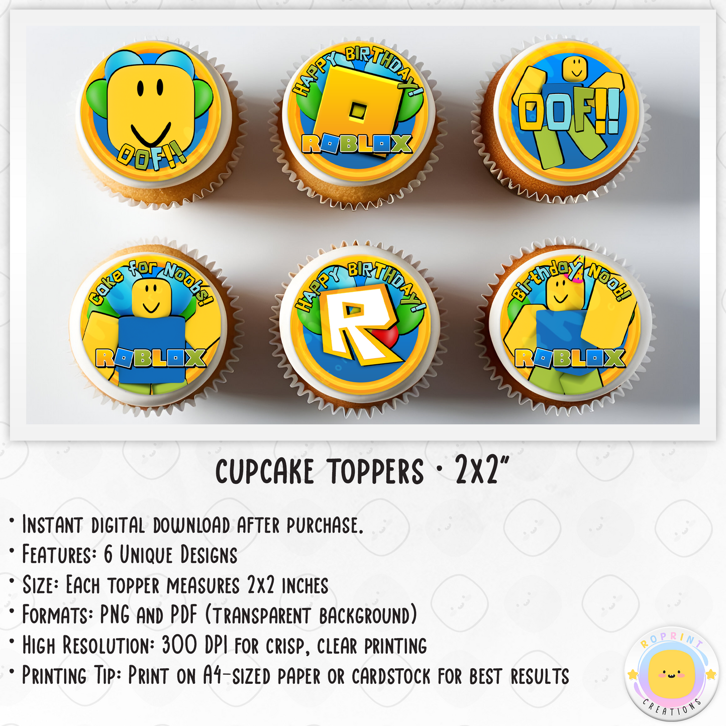Roblox Noob Cupcake Toppers - Roblox Birthday Cupcake Toppers