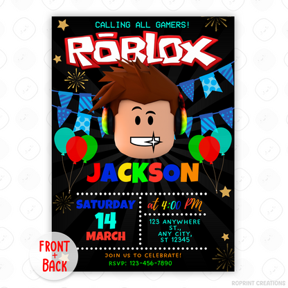 Level up your party with this Roblox-themed birthday invitation! Edit easily in Canva and print or share digitally. Instant download