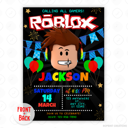 Level up your party with this Roblox-themed birthday invitation! Edit easily in Canva and print or share digitally. Instant download