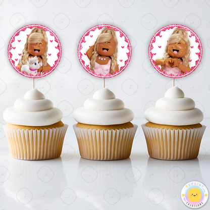 Roblox Pink Glitter Cupcake Toppers - Roblox African American Pink Glitter Cupcake Toppers. Add a fun touch to your celebration with these Roblox Pink Glitter Cupcake Toppers! Instantly download, print, and assemble for a unique party decoration. These toppers can also be printed on edible paper or sticker paper to create fun stickers. Digital file only.