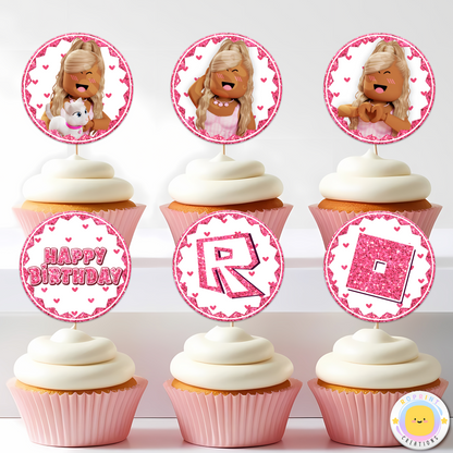 Roblox Pink Glitter Cupcake Toppers - Roblox African American Pink Glitter Cupcake Toppers. Add a fun touch to your celebration with these Roblox Pink Glitter Cupcake Toppers! Instantly download, print, and assemble for a unique party decoration. These toppers can also be printed on edible paper or sticker paper to create fun stickers. Digital file only.
