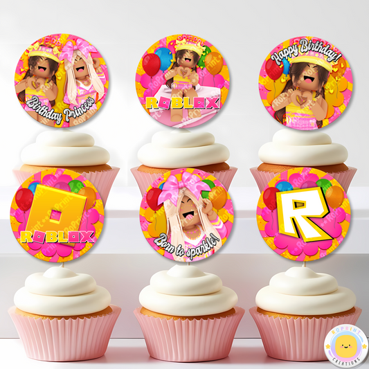 Digital printable Roblox preppy inspired cupcake toppers, ideal for a stylish and fun kids' birthday celebration.