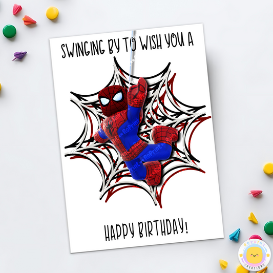 Digital printable Roblox Spiderman inspired birthday card, ideal for a superhero-themed kids' birthday party.