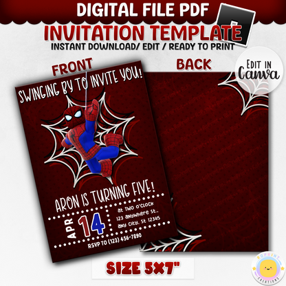 Digital printable Roblox Spiderman inspired birthday invitation template, ideal for a superhero-themed kids' party.