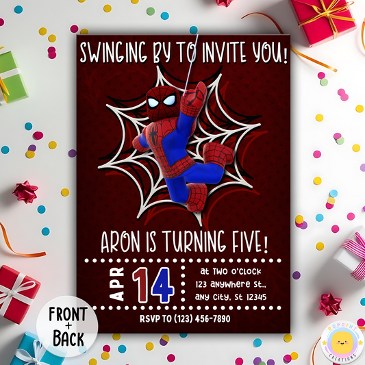 Digital printable Roblox Spiderman inspired birthday invitation template, ideal for a superhero-themed kids' party.