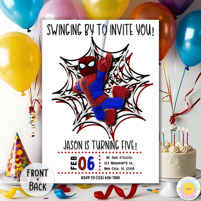 Digital printable Roblox Spiderman themed birthday invitation, perfect for an action-packed kids' birthday celebration.