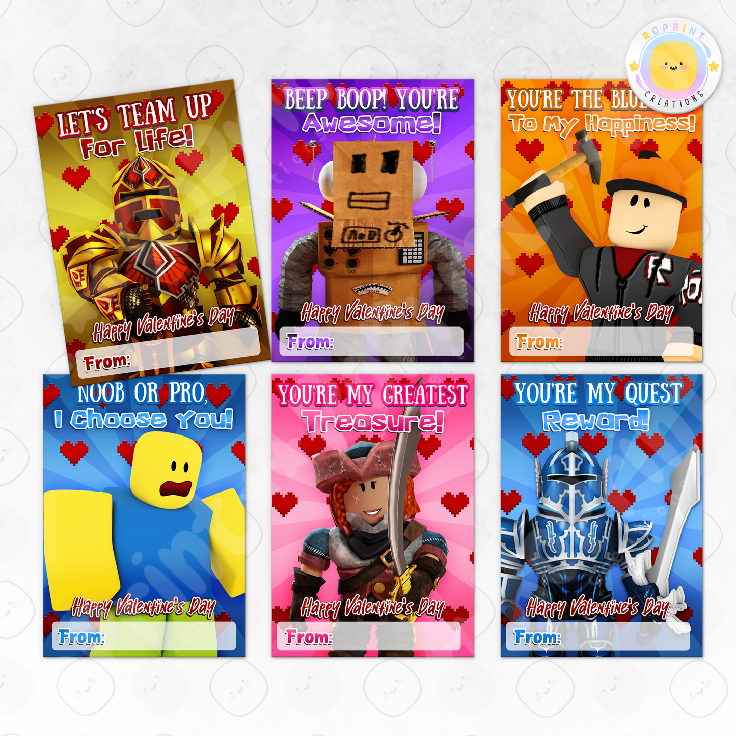 Roblox Valentine Cards - Printable Kids Valentine's Day Cards