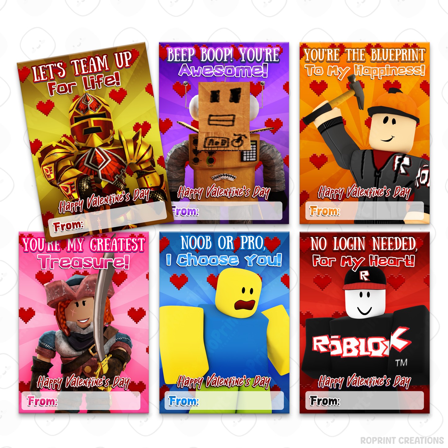 Roblox Valentine Cards - Printable Kids Valentine's Day Cards