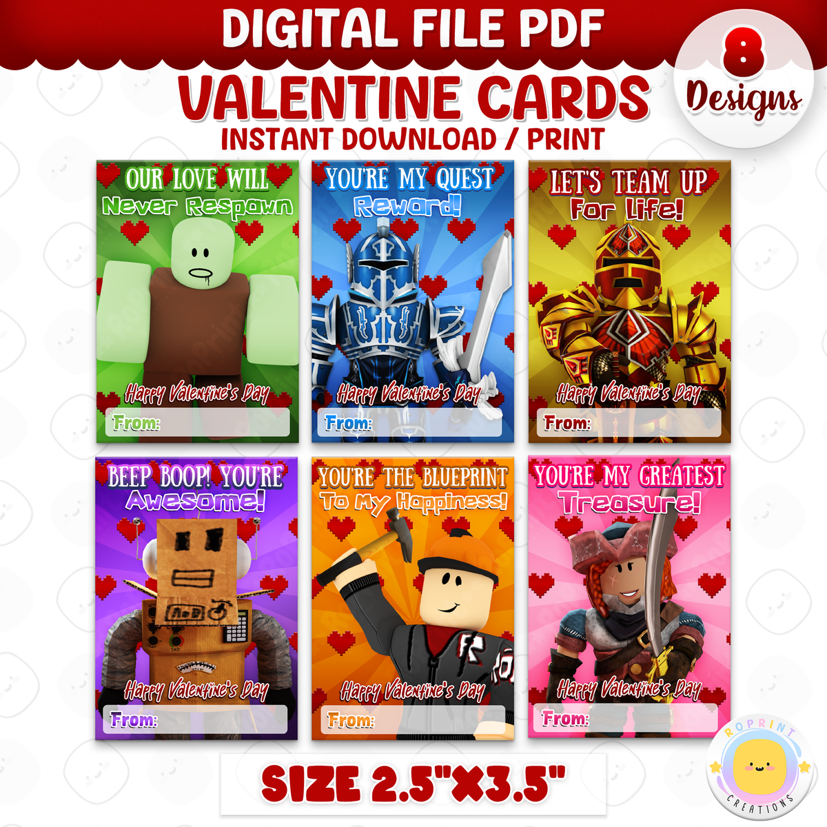 Roblox Valentine Cards - Printable Kids Valentine's Day Cards