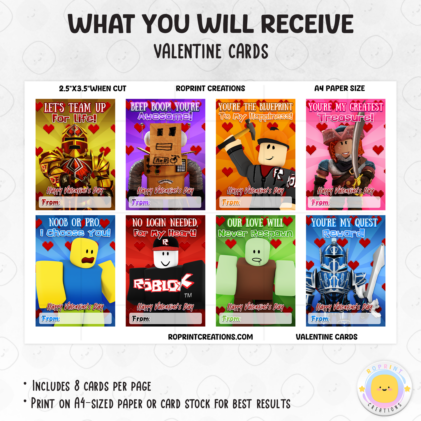 Roblox Valentine Cards - Printable Kids Valentine's Day Cards