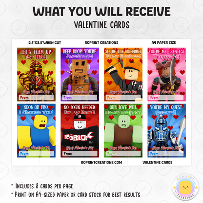 Roblox Valentine Cards - Printable Kids Valentine's Day Cards