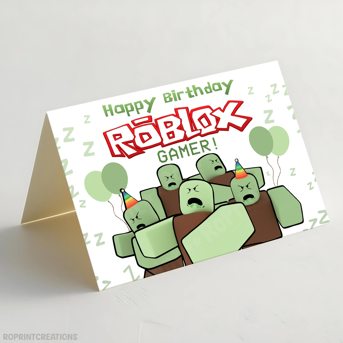 Make your gamer’s day special with this Roblox Zombie birthday card! Instantly download, print, trim, and fold to create a fun 7x5 greeting card. Instant Download.
