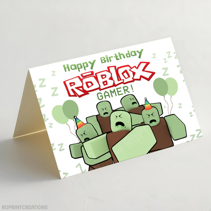 Make your gamer’s day special with this Roblox Zombie birthday card! Instantly download, print, trim, and fold to create a fun 7x5 greeting card. Instant Download.