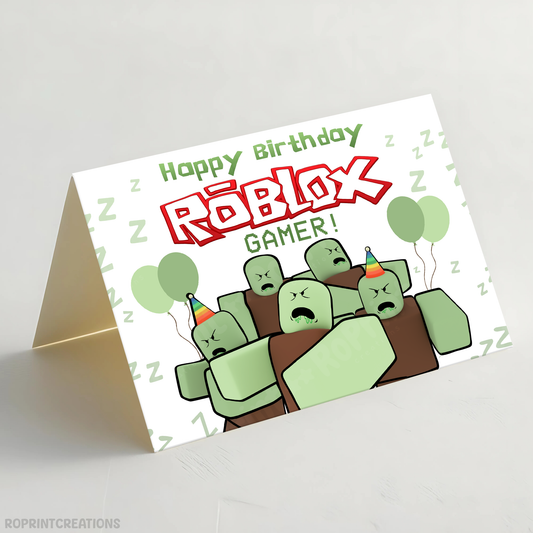 Make your gamer’s day special with this Roblox Zombie birthday card! Instantly download, print, trim, and fold to create a fun 7x5 greeting card. Instant Download.
