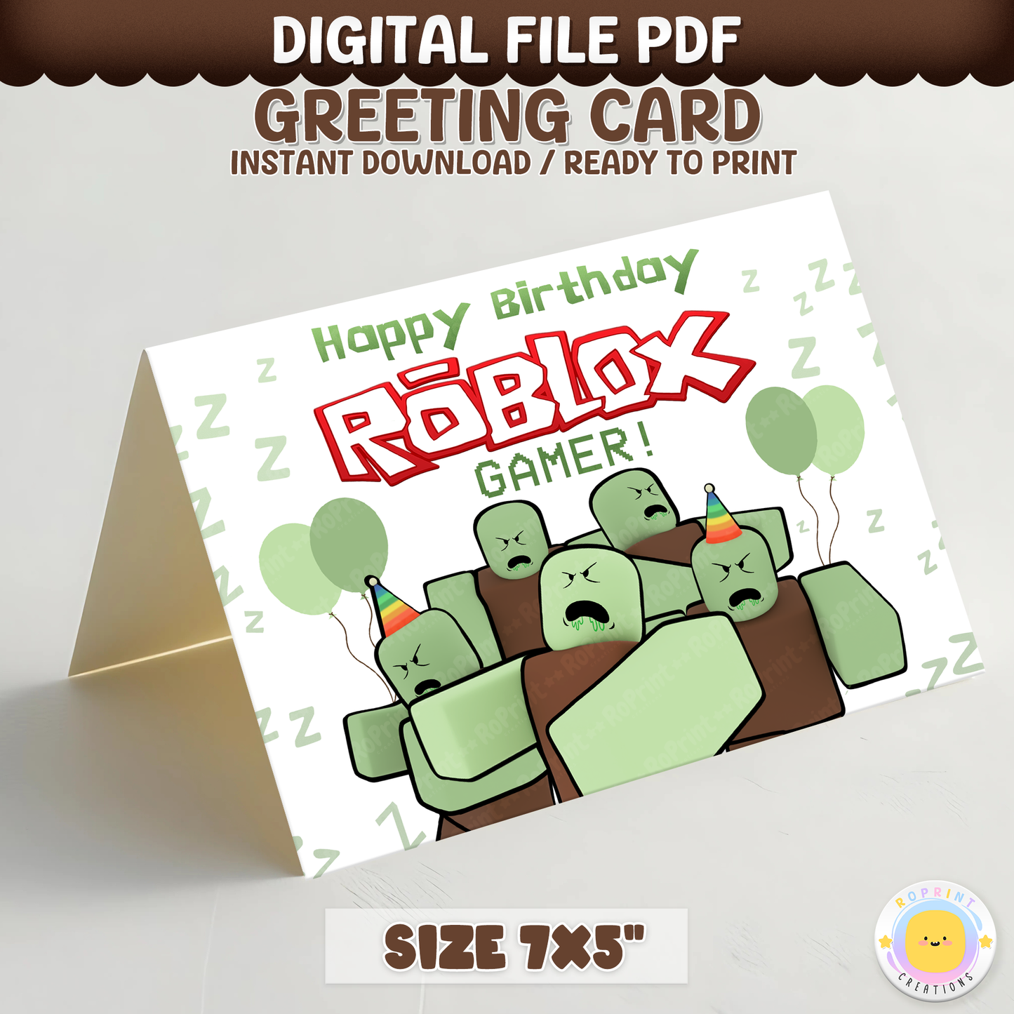 Make your gamer’s day special with this Roblox Zombie birthday card! Instantly download, print, trim, and fold to create a fun 7x5 greeting card. Instant Download.
