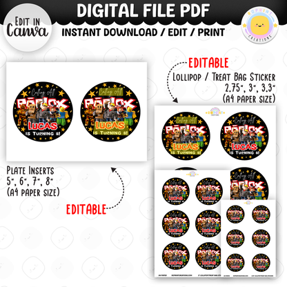 Level up your celebration with this Roblox Birthday Party Collection! Choose from editable party favors and decor, personalize in Canva, then print at home or use professionally for a gamer-themed birthday experience.