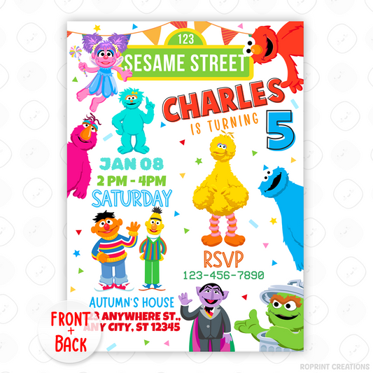 Celebrate with Elmo and friends! This Sesame Street birthday invitation is easy to edit in Canva—print or share digitally in minutes. Instant download