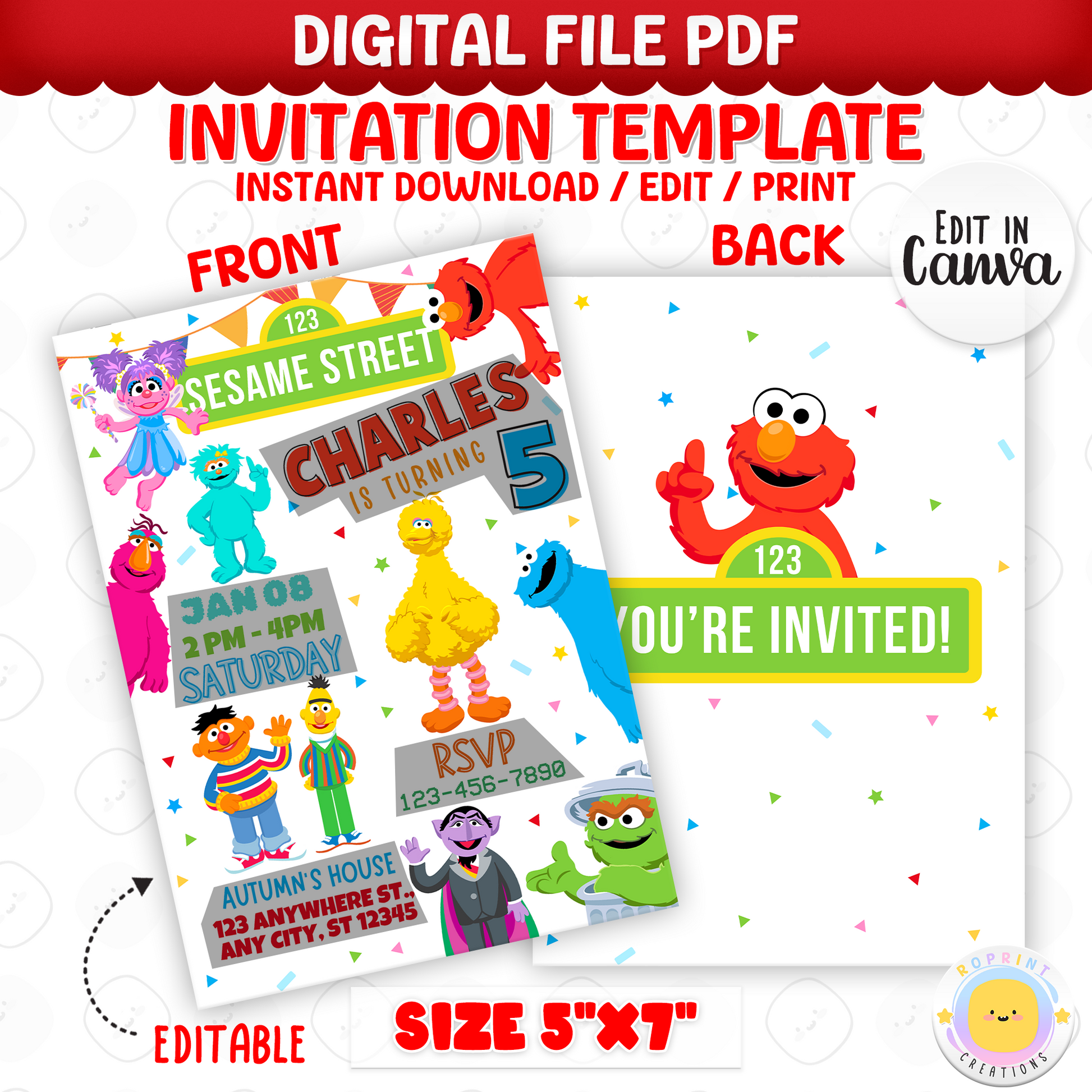 Celebrate with Elmo and friends! This Sesame Street birthday invitation is easy to edit in Canva—print or share digitally in minutes. Instant download